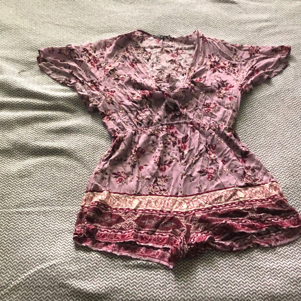 Floral front tie romper